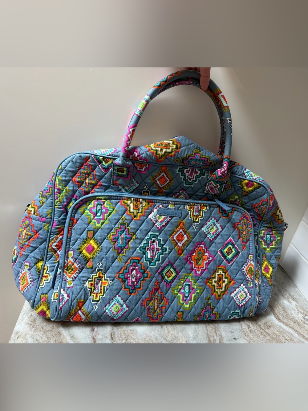Vera Bradley Quilted Blue/Grey Multi-Color Patterned Weekend Bag